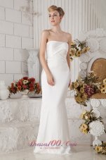 Ruched Chiffon Strapless Brush Train Wedding Bridal Dress Column