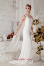 Chiffon One Shoulder Wedding Bridal Gown Beading Brush Train