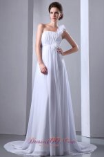 Chiffon One Shoulder Ruched Wedding Dress Princess Court Train