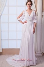 Discount V-neck Chiffon Bridal Gown Court Train Beading Empire