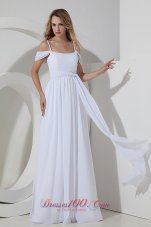 Chiffon Straps Beach Wedding Dress Ruch Empire Floor-length