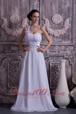 One Shoulder Chiffon Wedding Dress Empire Ruch Court Train