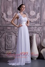 Chiffon Wedding Dress One Shoulder Empire Court Train Ruch