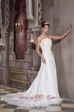 Strapless Court Train Wedding Dress Taffeta Hand Made Flower