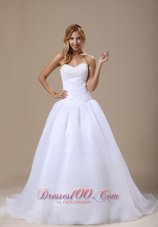 Sweetheart Beaded Ruched Organza Wedding Dress Court Train