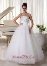 Beaded Strapless Hand Made Flowers Bridal Dress A-line