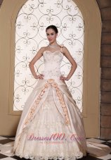 Champagne One Shoulder Bridal Dress Hand Made Flowers Embroidery