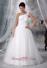 Beaded Decorate One Shoulder Wedding Dress Taffeta And Organza