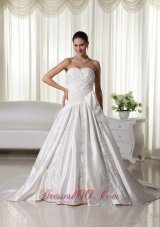 Sweetheart Satin Wedding Dress Embroidery A-line Chapel Train