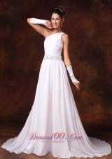 One Shoulder Chiffon Wedding Dress Empire Court Train