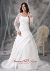 Strapless Organza Appliques Court Train Wedding Dress