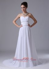 Beaded Waist Empire Sweetheart Court Train Wedding Dress