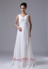 Empire Beaded Waist Chiffon Court Train Wedding Dress