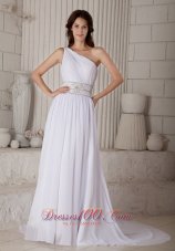 Gilding Beach Wedding Dress Sheath One Shoulder Ruch Court