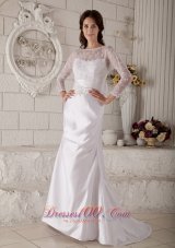 Dramatic Mermaid Bateau Lace Bridal Dresses Satin on Sale