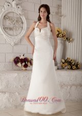 Column Halter Design Bridal Dress Brush Train Satin