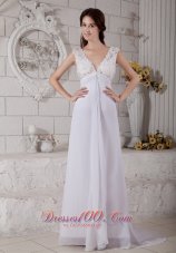 Customize Empire V-neck Lace Chiffon Beach Wedding Dresses