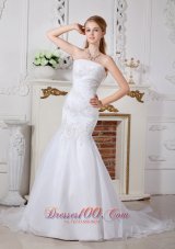 Mermaid Appliques Outdoor Bridal Dress Brush Train