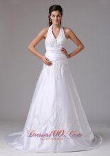 Custom Made Halter Bridal Dress Embroidery Wrapped Waist