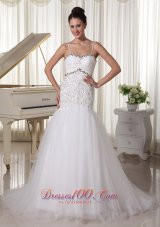 Unique Spaghetti Straps Bridal Gowns Mermaid Rhinestones