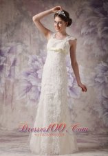 Exquisite Lace Wedding Dress Straps Bow Floor-length