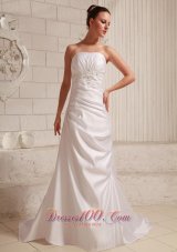 Low Cost Taffeta Appliques Outdoor Wedding Dress Court