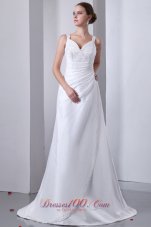 Classical A-line Straps Hall Wedding Dress Ruch Beading
