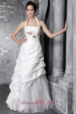 Princess Halter Appliques Wedding Gowns Floor-length Tiered