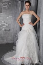 Strapless Hall Wedding Gowns Chapel Train Ruffles Organza