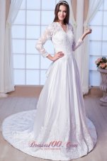 Luxurious Gingle Border Lace Wedding Dress Sleeved Chapel