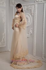 Retro Champagne Lace Dress for Golden Wedding Column Gingle