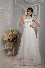 Elegant Appliques Lace Church Wedding Dress Gingle Border