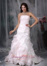 Buttons Ruffled Bridal Dress A-line Brush Train Organza