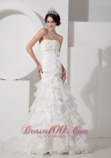 Luxurious Mermaid Wedding Dress Appliques Strapless Organza