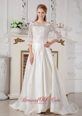 Ever Popular Off Shoulder Lace Wedding Dress Court Buttons