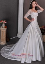 Classic Church Wedding Dress A-line Square Appliques Satin