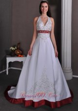 Colorful Church Wedding Gowns Halter Chapel Appliques Satin