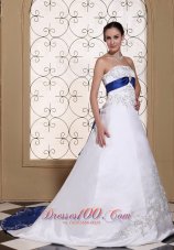 White and Royal Blue Embroidery Wedding Bridal Dress 2013