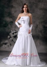 Bowknot Strapless Wedding Gowns Taffeta Handle Flowers