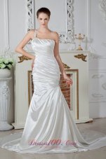 Mermaid One Shoulder Bridal Dress Court Taffeta Beaded