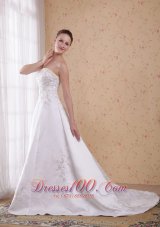 Princess Strapless Embroidery Satin Wedding Dress around 200