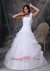 White Floral One Shoulder Wedding Gowns Organza Ruch