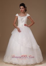 Beteau Cap Sleeves Wedding Gowns For Customize Appliques