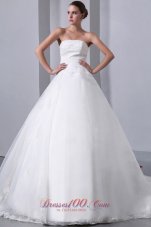 Appliques Organza Chapel Train Wedding Bridal Dress