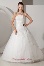 Chapel Train Wedding Dress Tulle Appliques Bridal Gowns