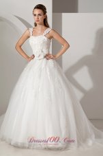 Appliques Court Train Lace Wedding Dress With Straps