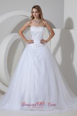 Beading Court Train Strapless Tulle Wedding Dress