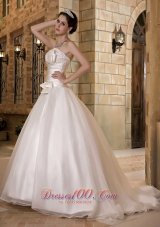 Sweep Train Beading Organza Ruch Wedding Dress