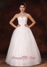 Strapless Appliques Church Wedding Dress Beaded