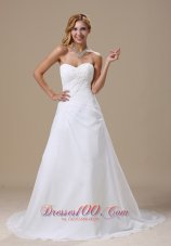 Chiffon Ruched Brush Appliques Sweetheart Wedding Dress